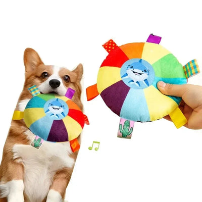 Funny Rainbow Plush Flying Saucer Dog Toys Outdoor