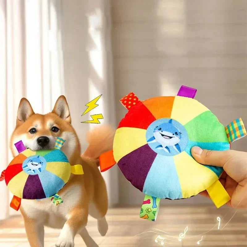 Funny Rainbow Plush Flying Saucer Dog Toys Outdoor