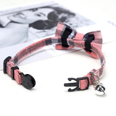 Pet Breakaway Cat Collar Bow Tie and Bell Cute Plaid